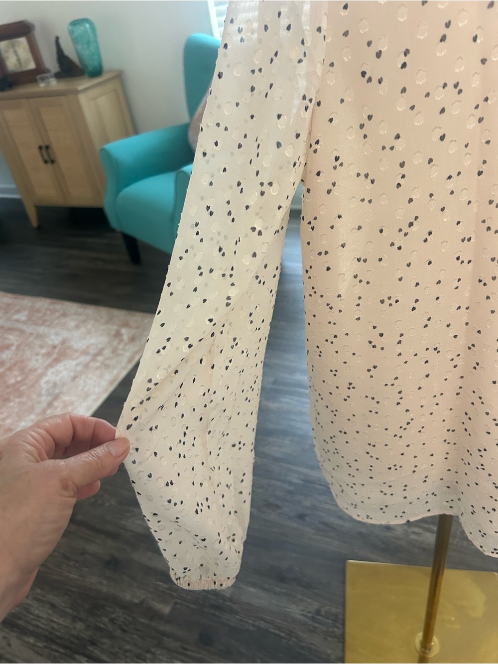 Hilary Radley Cream V-Neck Long-Sleeve Blouse with Black Dot Print - Picture 7 of 10